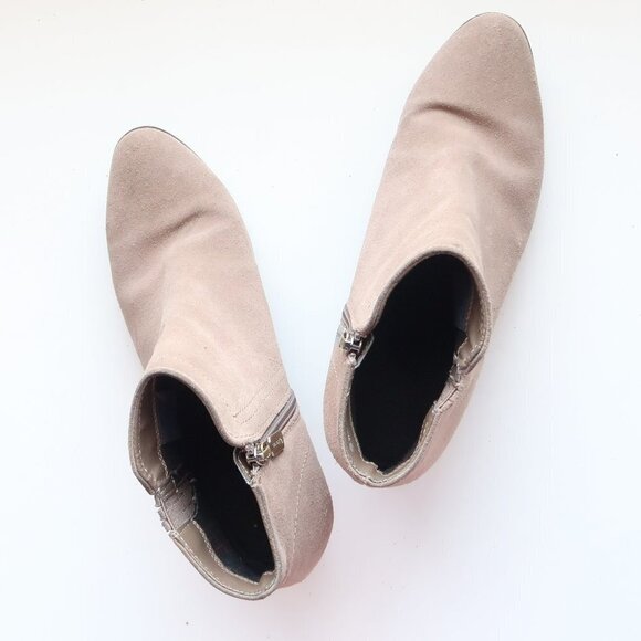 Blondo Taupe Suede Leather Block Heel Waterproof Ankle Boots Booties Size 10 - Picture 15 of 16